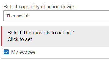 hubitat action - select thermostat ecobee